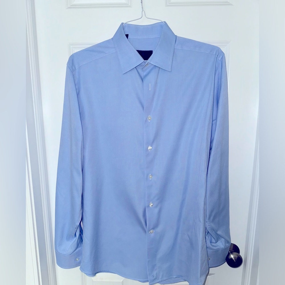 David Donahue Trim Fit Royal Oxford Dress Shirt, Sky Blue, Size 16.5 - 34/35